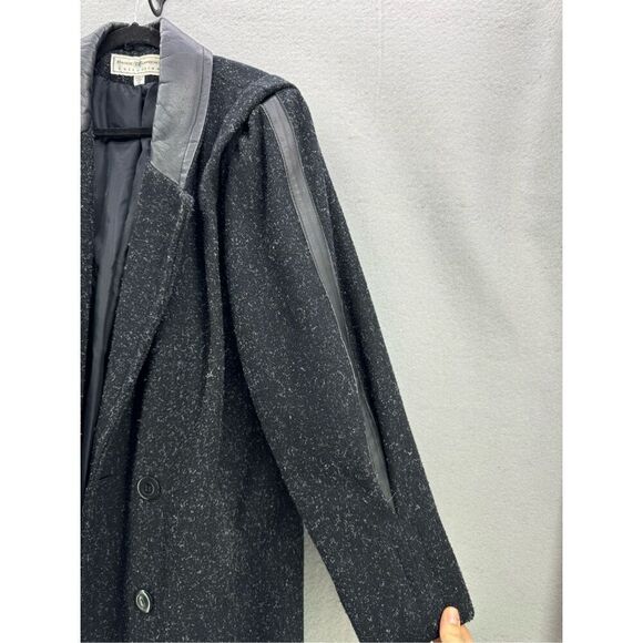 Vintage 80s Maggie Lawrence Wool Blend Leather Accented Overcoat Size 12 - Picture 6 of 9